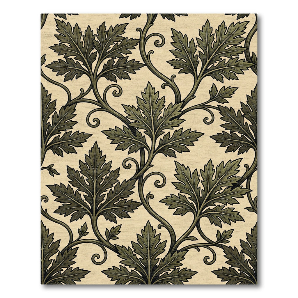 Antique Green Leafy Vine Scroll Rug