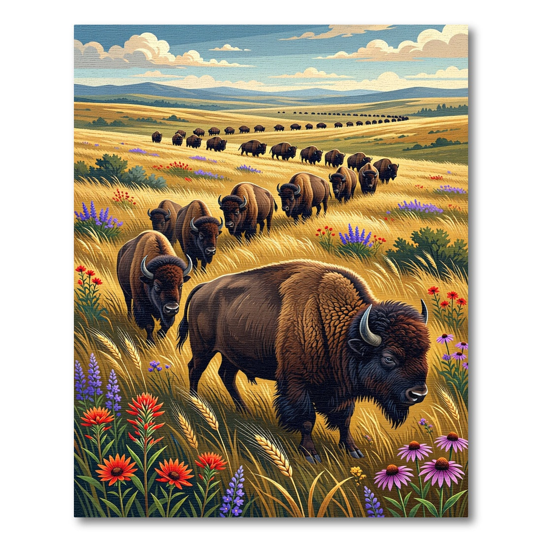 Majestic Bison Meadow Golden Fields Rug