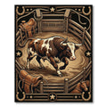 Rustic Western Bull Rodeo Scene Rug