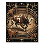Rustic Western Bull Rodeo Scene Rug