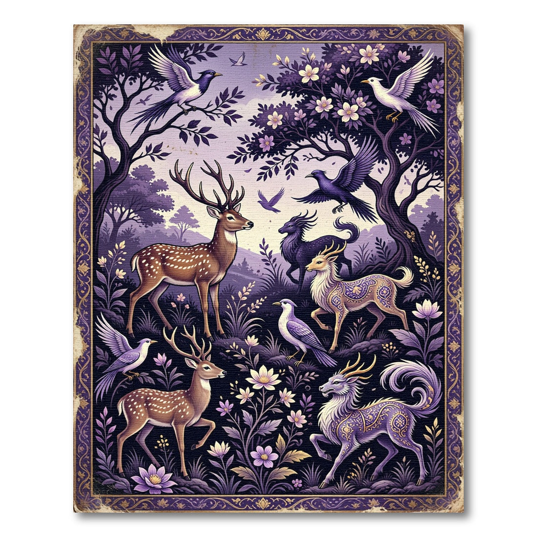 Enchanted Purple Forest Deer Meadow Rug