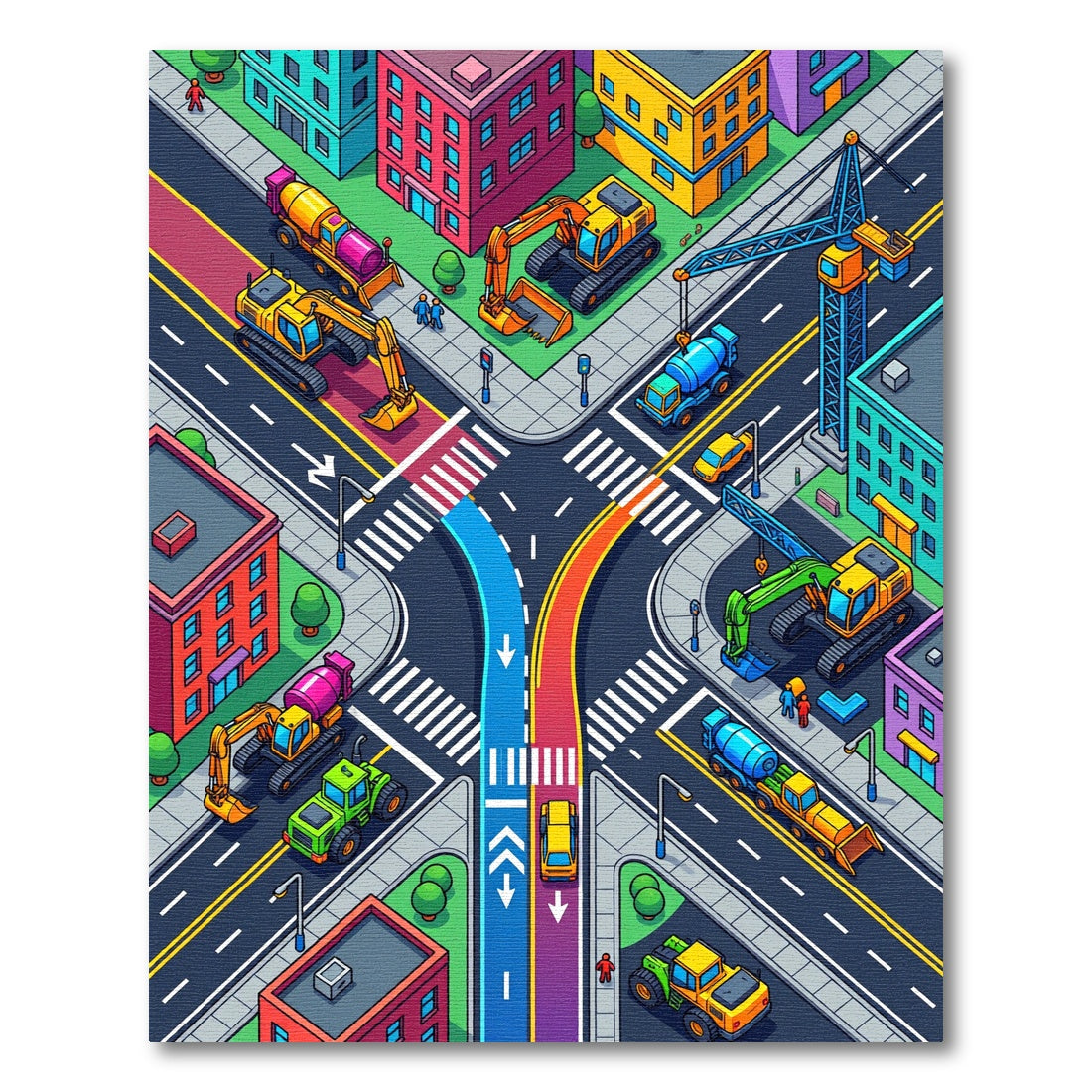 Vibrant Isometric City Construction Play Area Rug