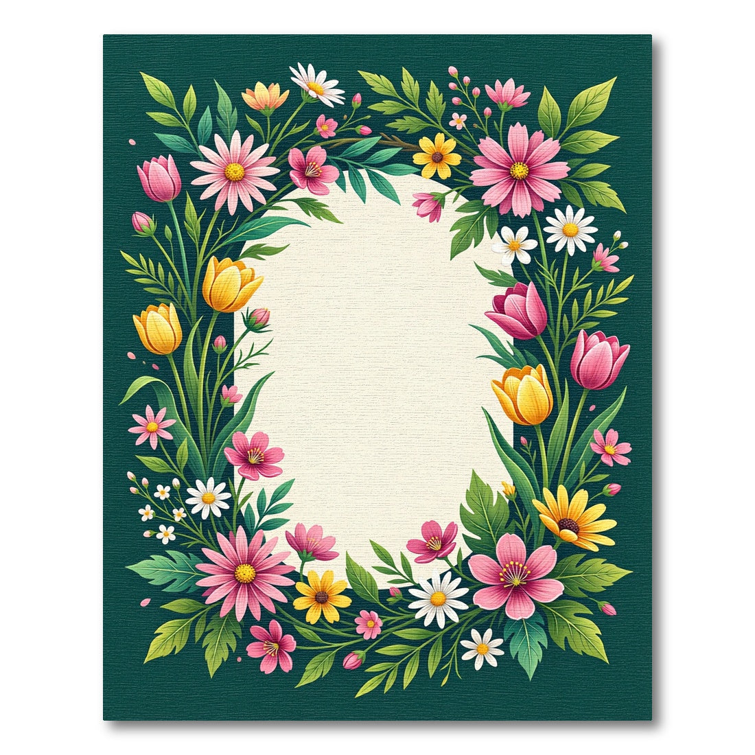 Vibrant Pink Yellow Floral Border Rug