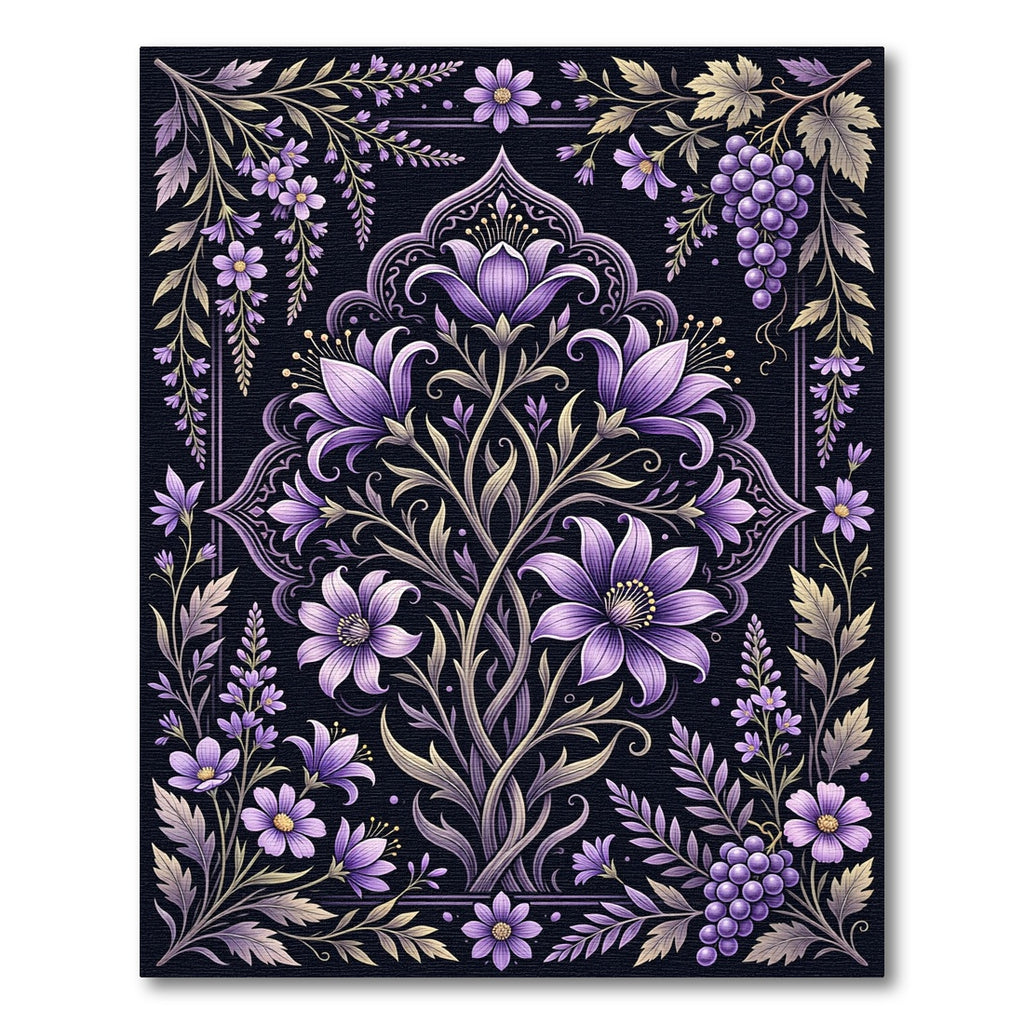 Elegant Purple Floral Botanical Garden Rug