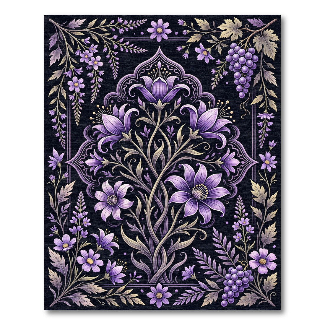 Elegant Purple Floral Botanical Garden Rug