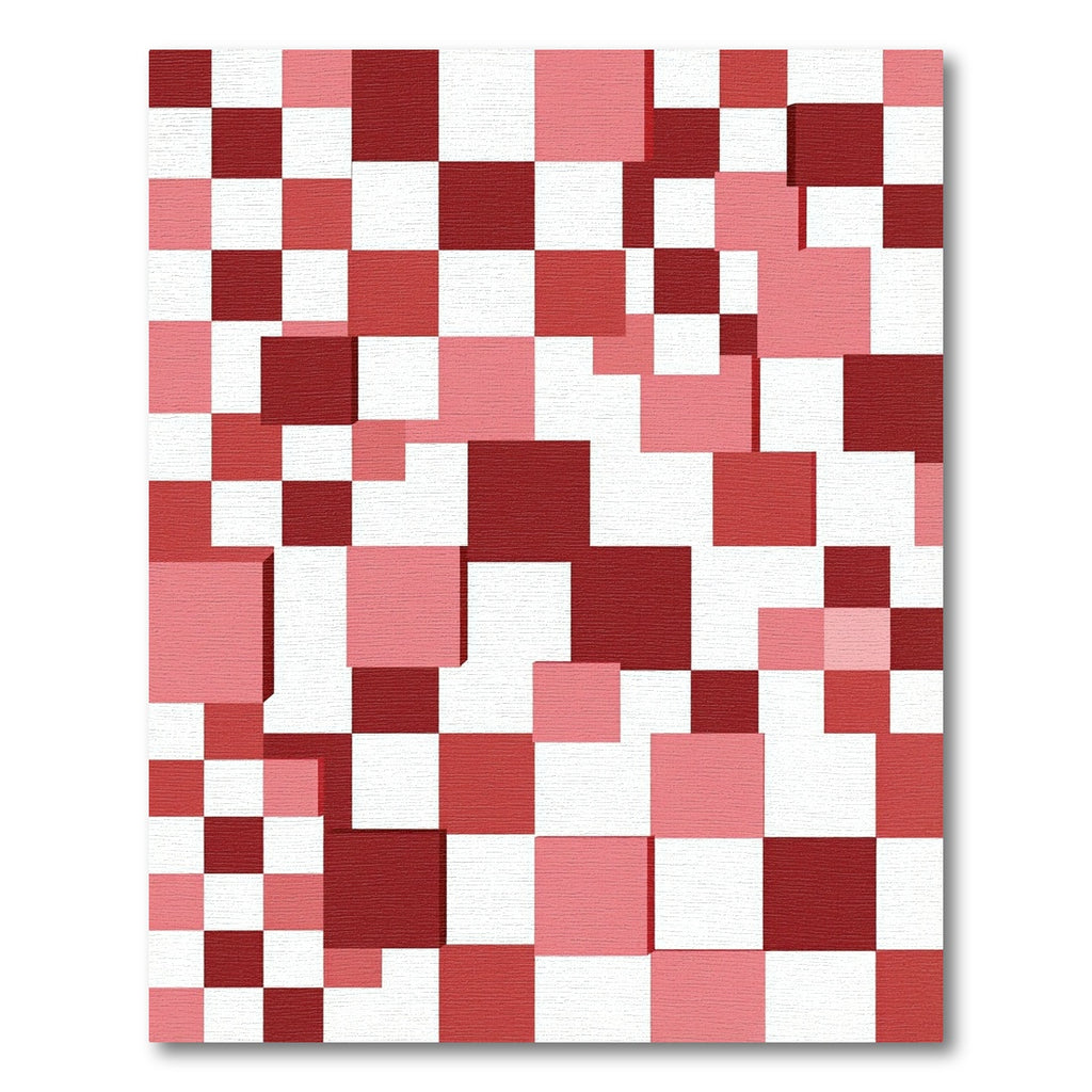 Modern Crimson Pink Block Grid Rug