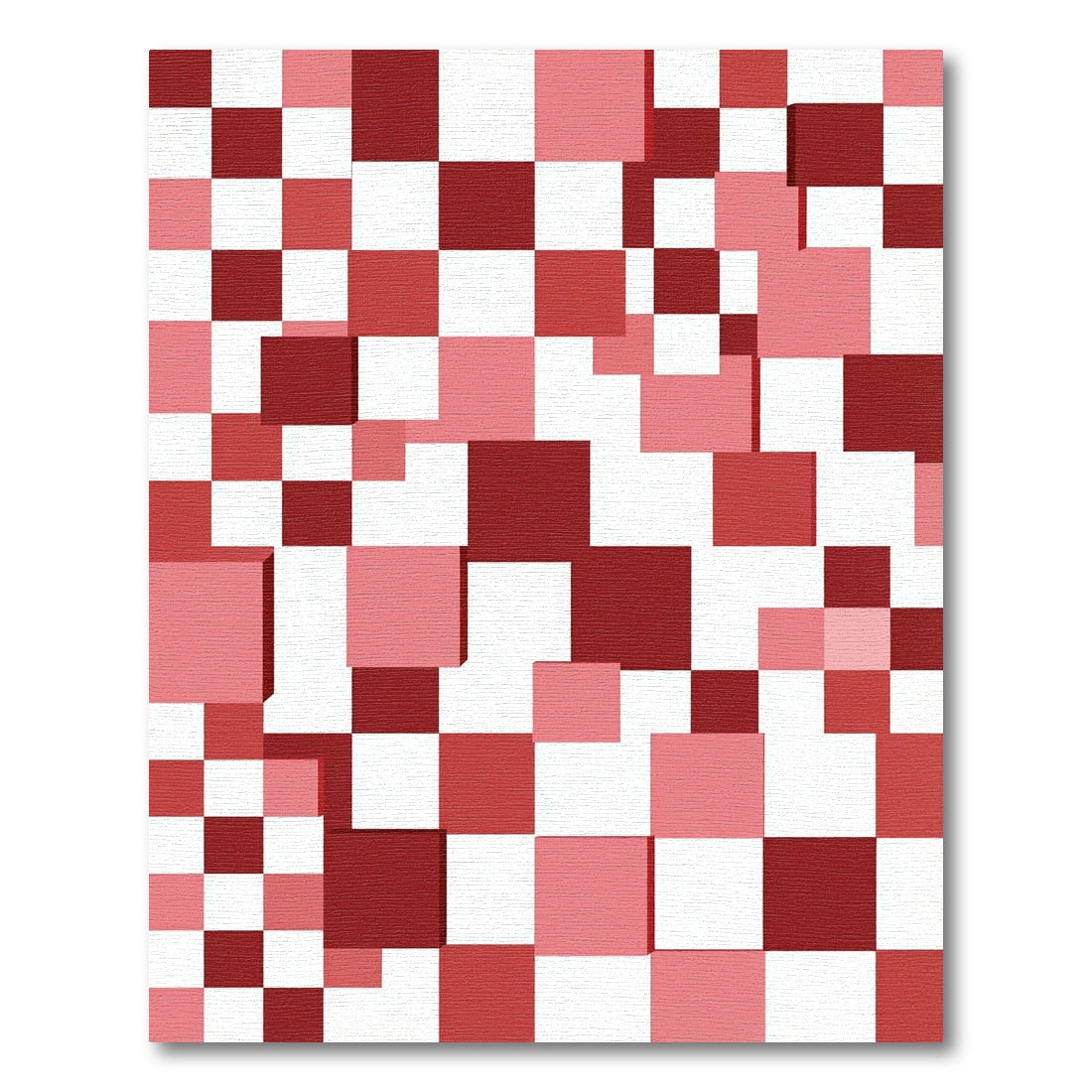 Modern Crimson Pink Block Grid Rug