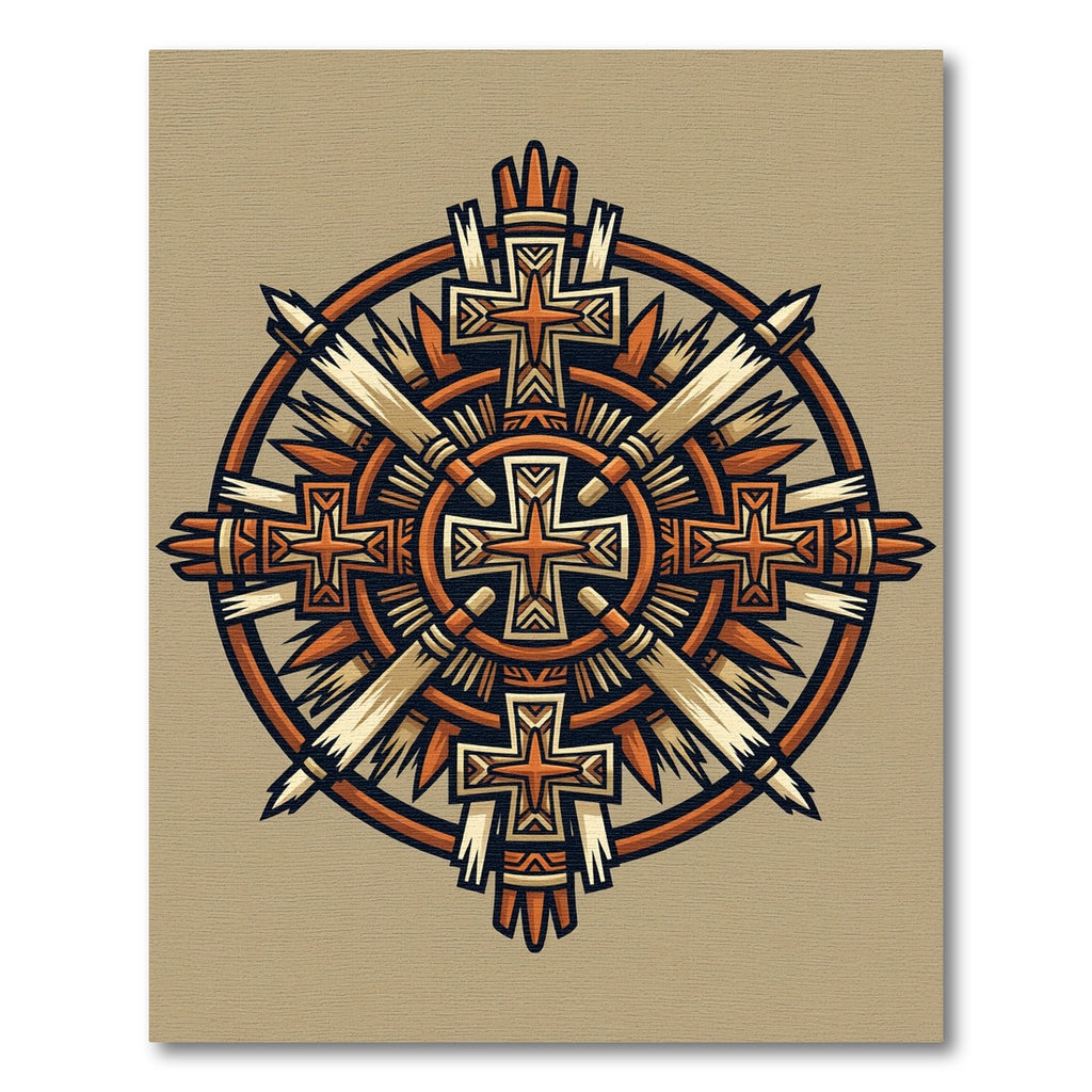 Bronze Orange Cross Sunburst Mandala Rug
