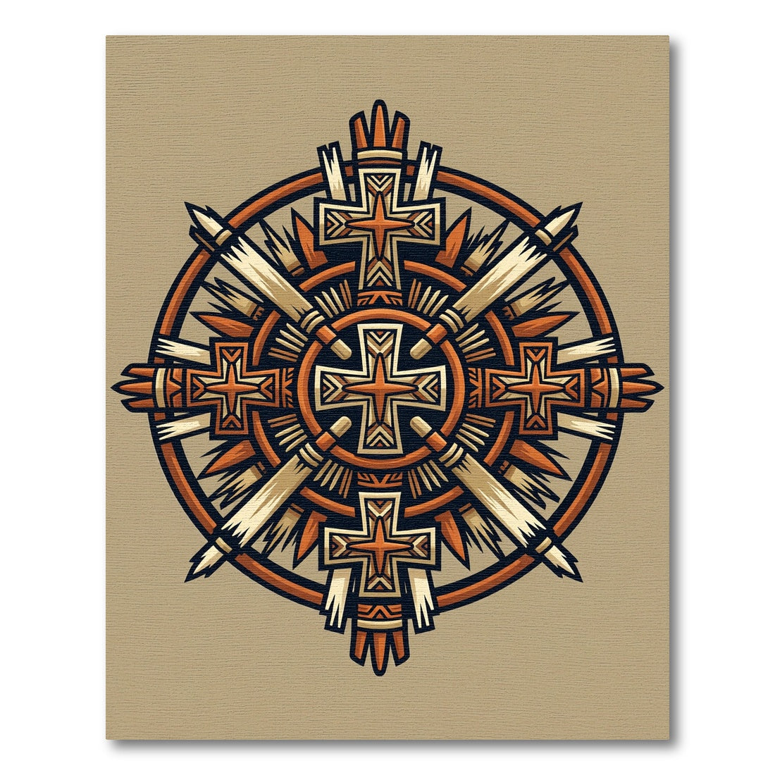 Bronze Orange Cross Sunburst Mandala Rug