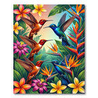 Vibrant Tropical Hummingbird Jungle Floral Rug