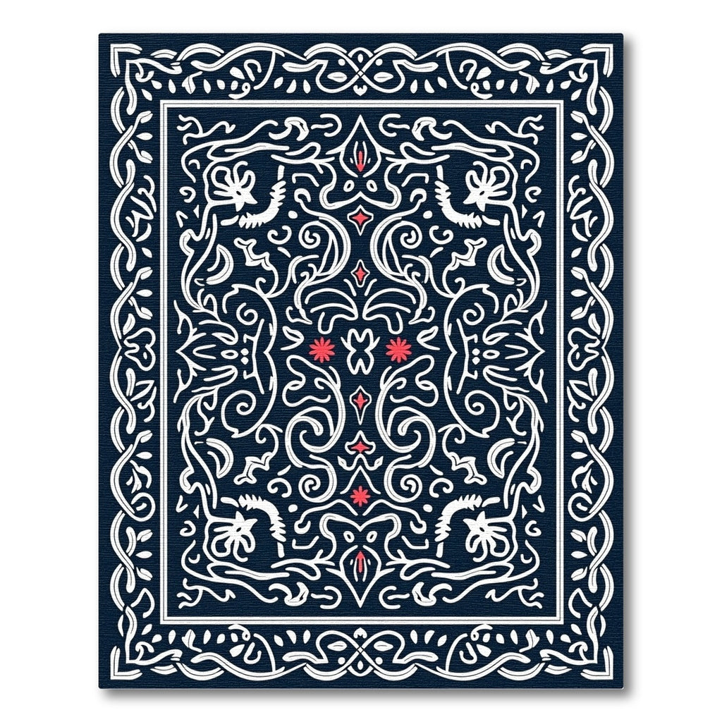 Navy Crimson Vine Scroll Medallion Rug