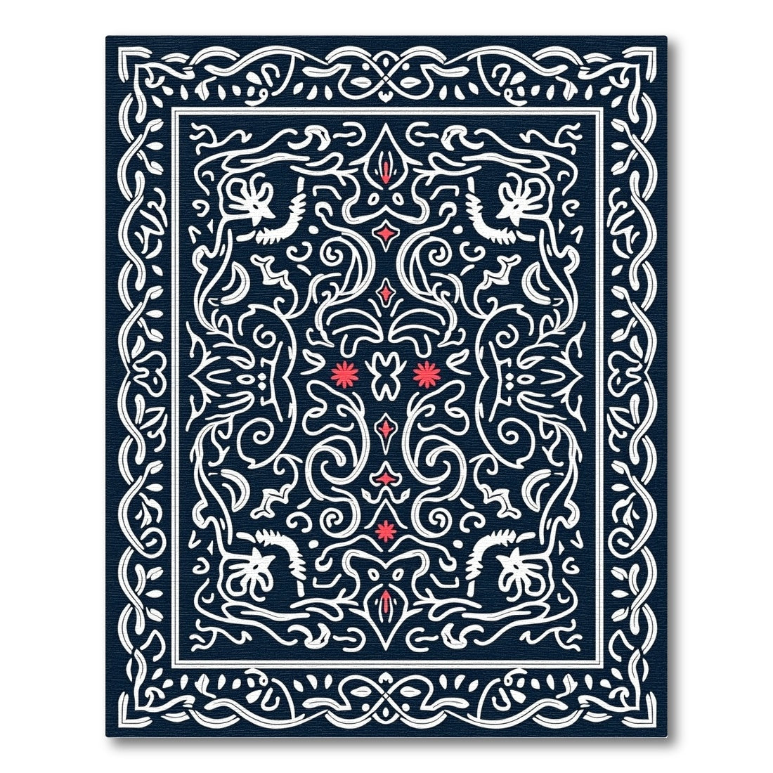 Navy Crimson Vine Scroll Medallion Rug