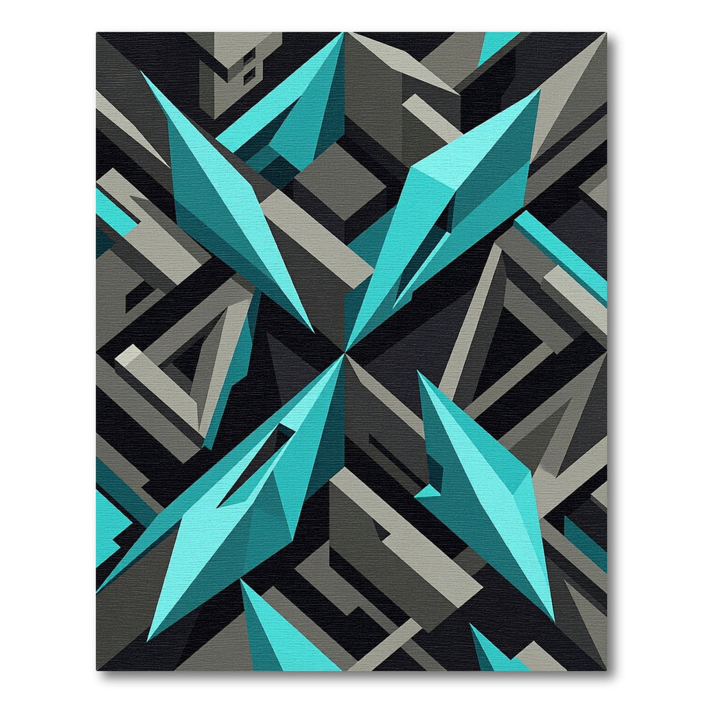 Cyan Geometric Abstract 3D Sharp Angular Rug