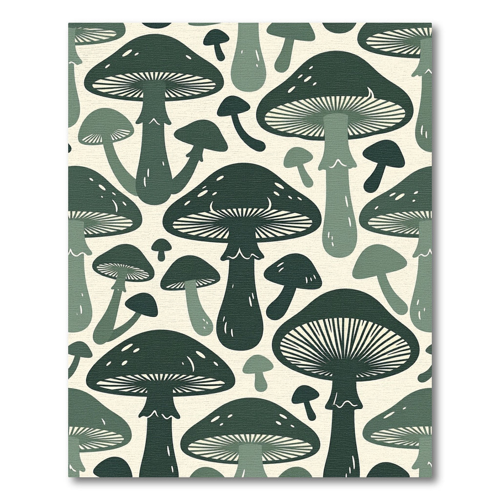 Dark Green Whimsical Botanical Mushroom Forest Rug