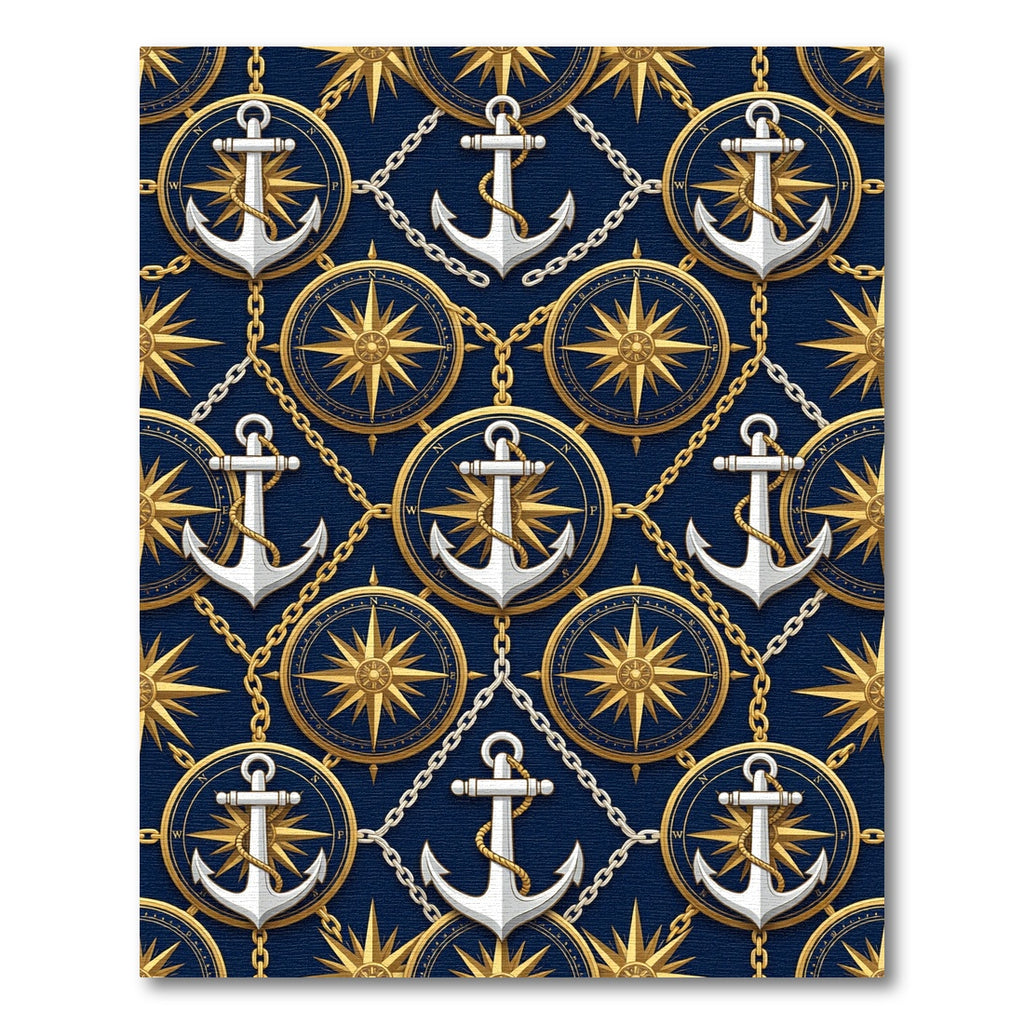 Nautical Anchor Compass Chain Emblem Rug