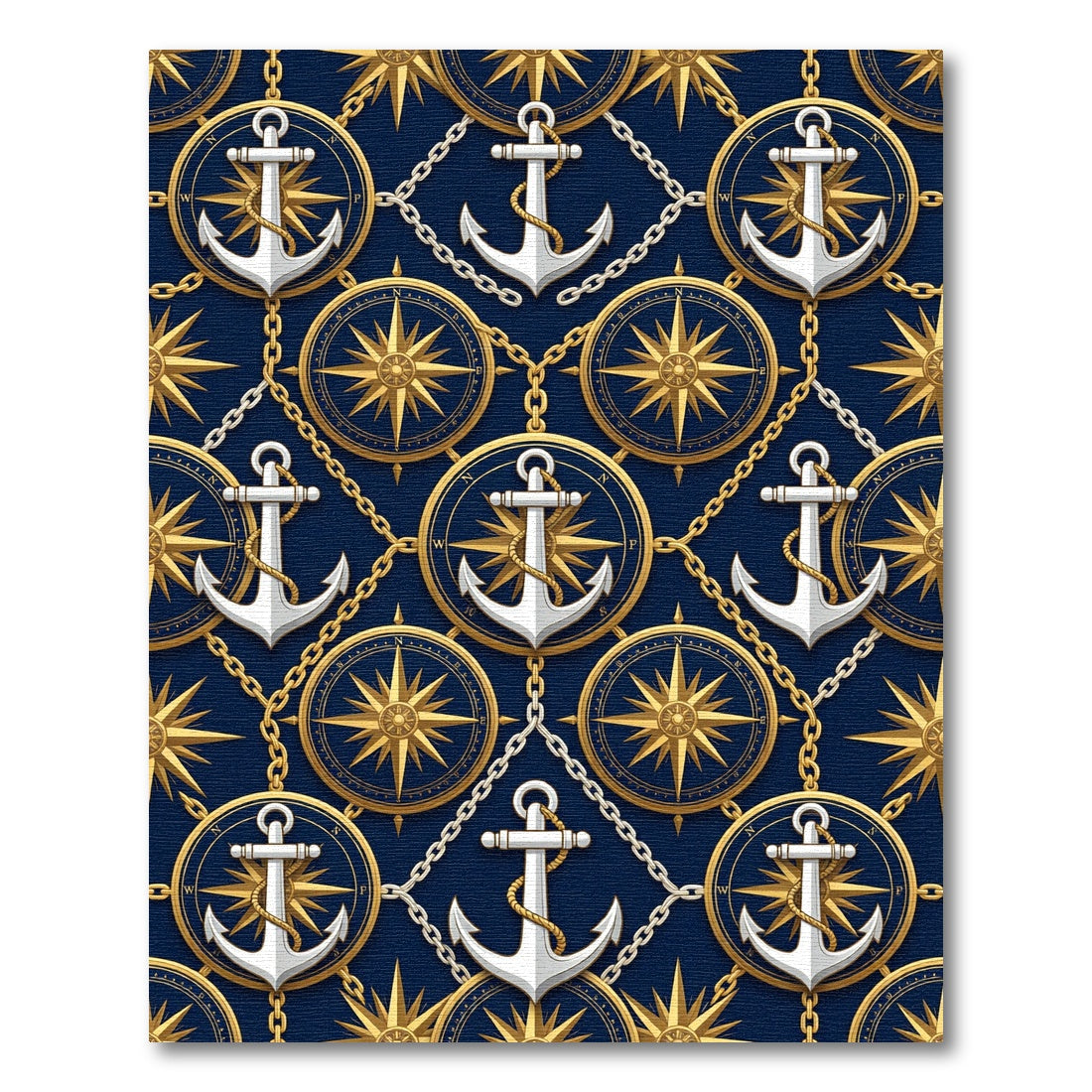 Nautical Anchor Compass Chain Emblem Rug