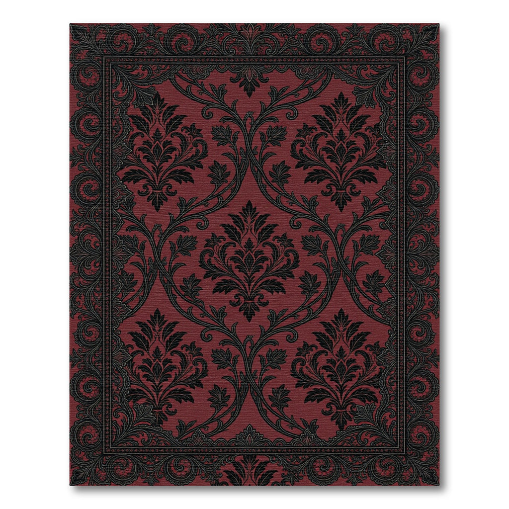 Gothic Crimson Black Ornate Damask Rug