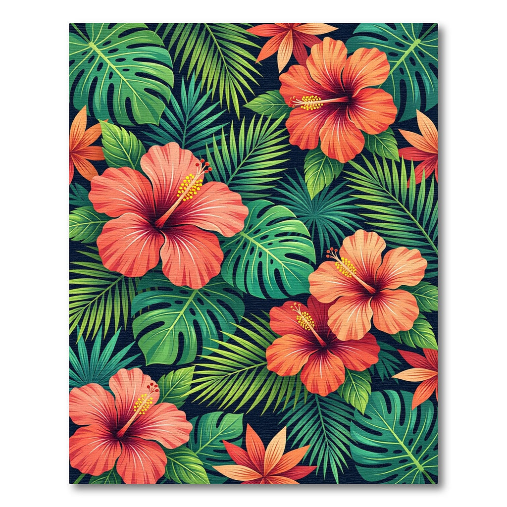 Tropical Vibrant Orange Hibiscus Foliage Rug
