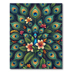 Vibrant Peacock Feathers and Tropical Blooms Rug