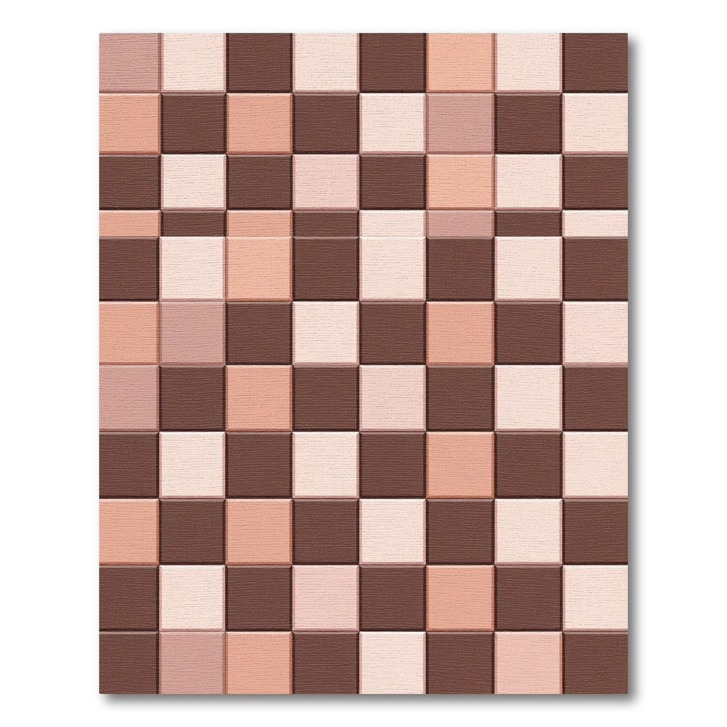 Brown Peach Tonal Block Check Rug