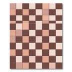 Brown Peach Tonal Block Check Rug