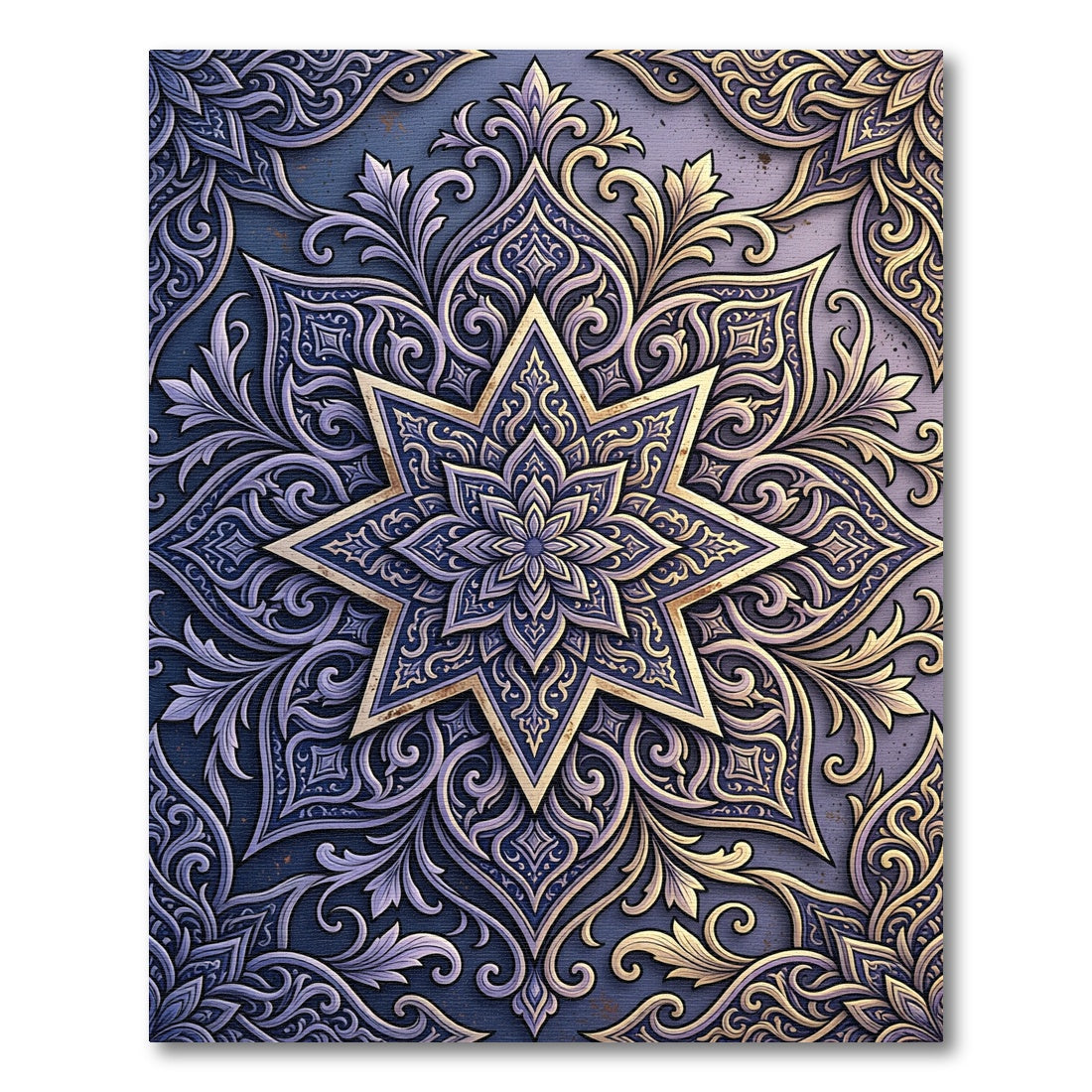 Elegant Indigo Gold Star Floral Medallion Rug