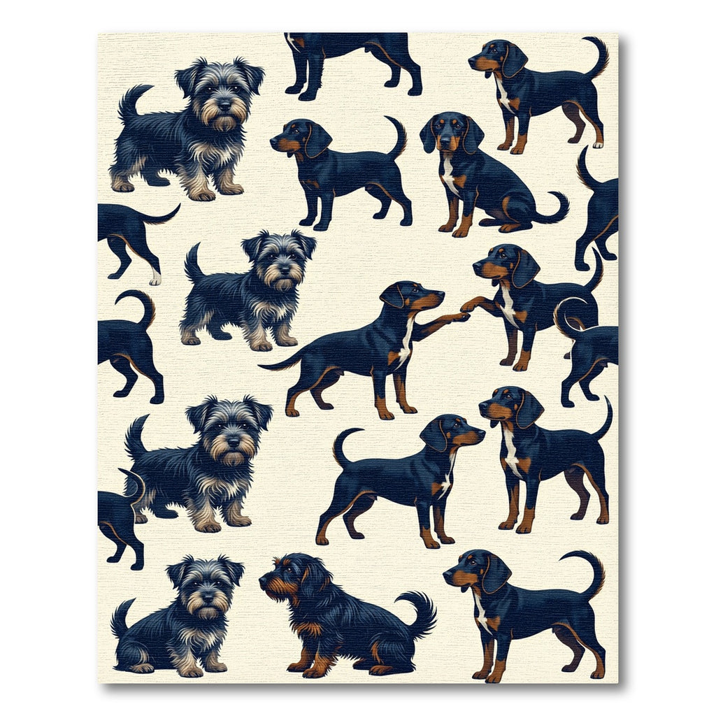 Playful Black and Brown Dog Illustration Rug