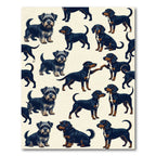 Playful Black and Brown Dog Illustration Rug