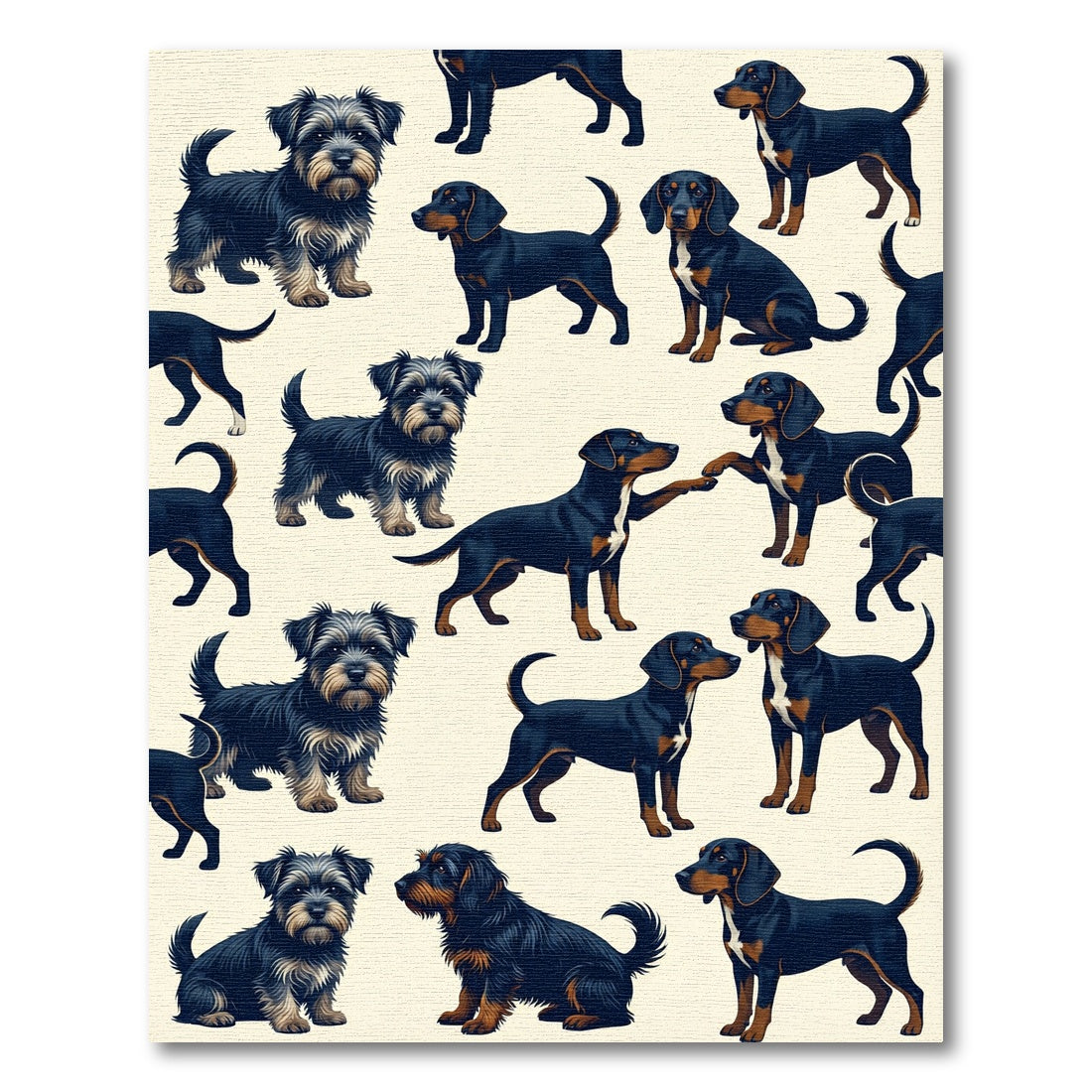 Playful Black and Brown Dog Illustration Rug