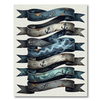 Nautical Anchor Ribbon Coastal Blue Scroll Rug