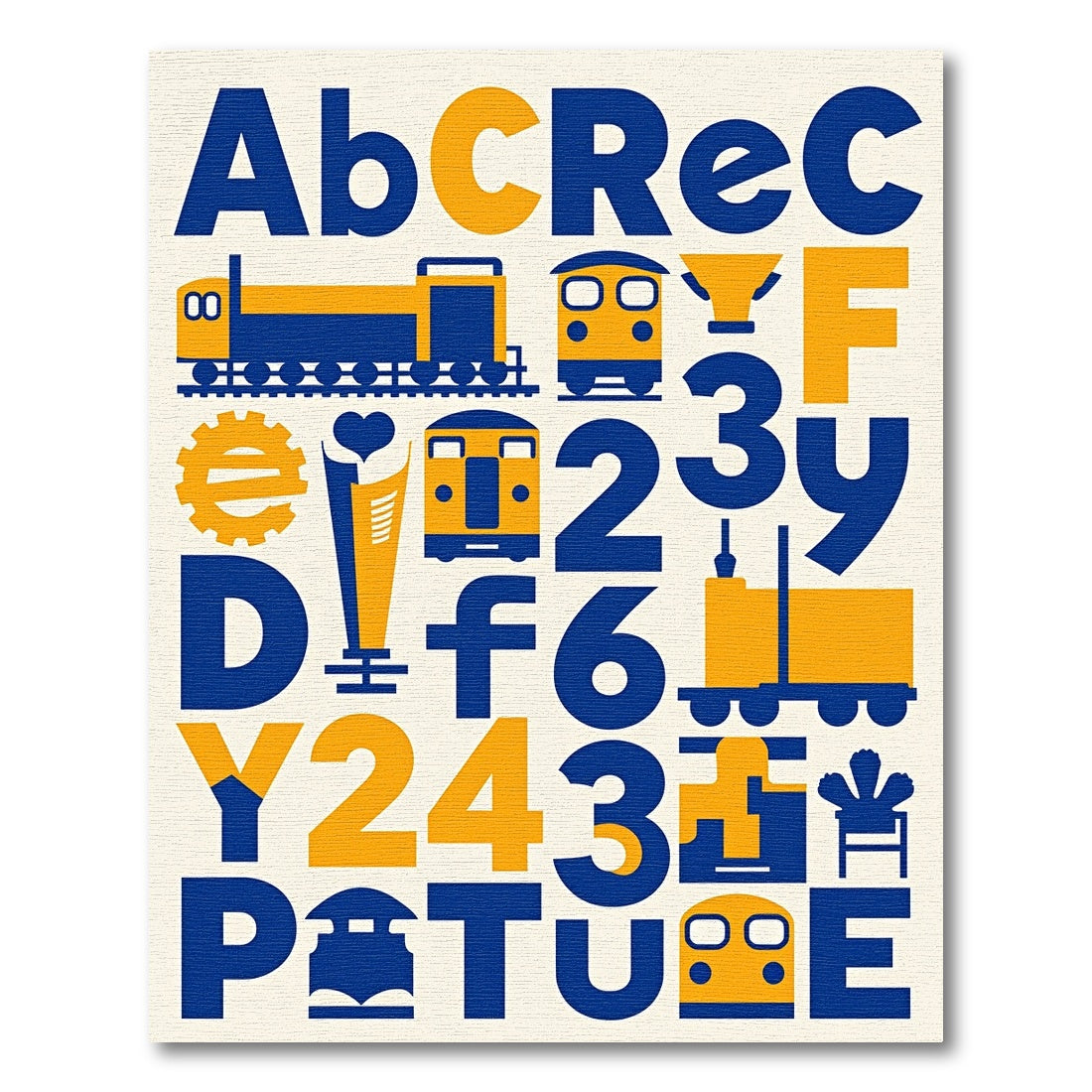 Retro Blue Yellow Transportation Alphabet Rug