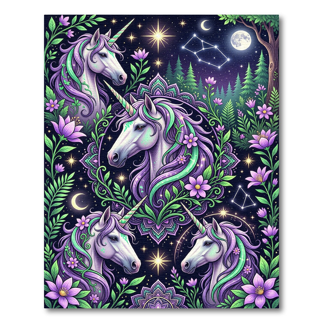 Mystical Purple Unicorn Celestial Floret Garden Rug