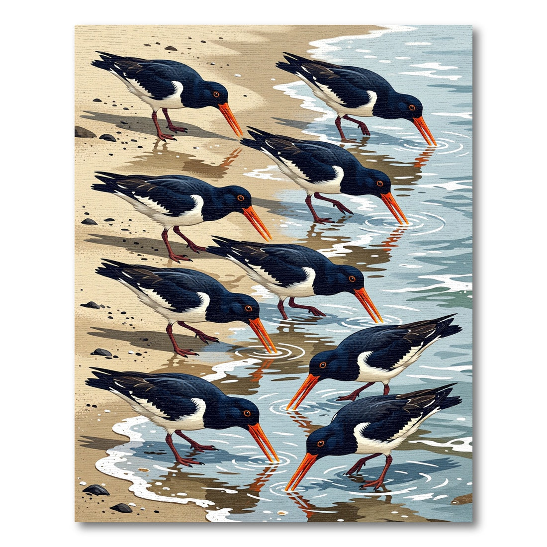 Coastal Oystercatcher Shoreline Art Illustration Rug