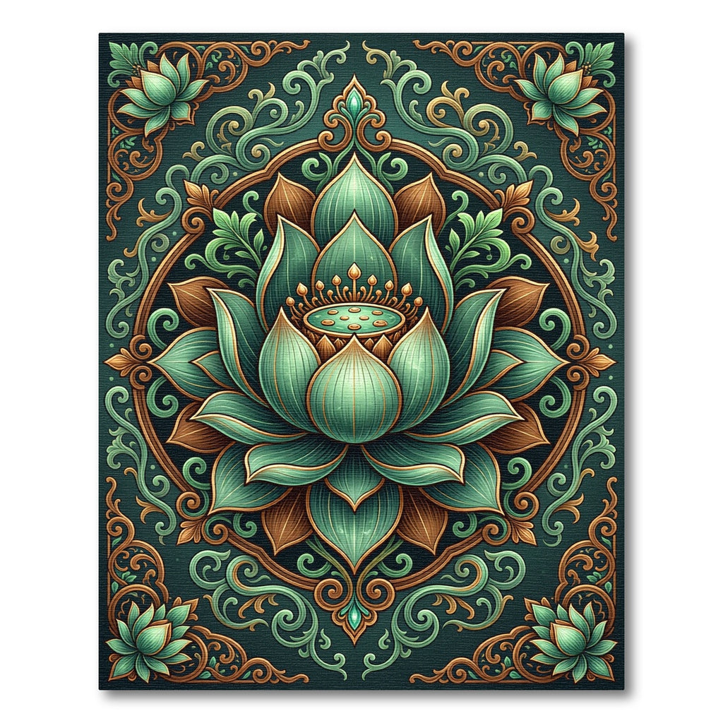 Jade Lotus Gold Ornamental Mandala Rug