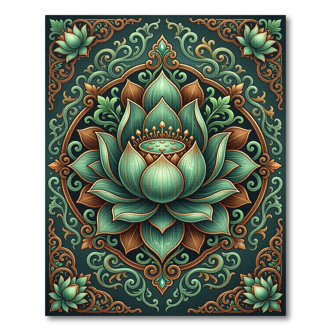Jade Lotus Gold Ornamental Mandala Rug