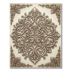 Cream Rococo Swirl Damask Medallion Rug