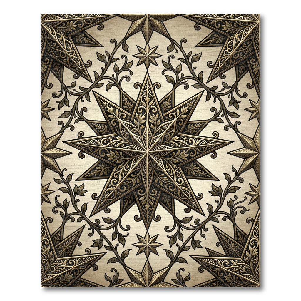 Ornate Golden Celestial Star Filigree Rug