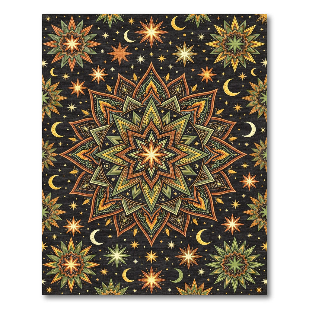 Celestial Starry Mandala with Golden Moons Rug