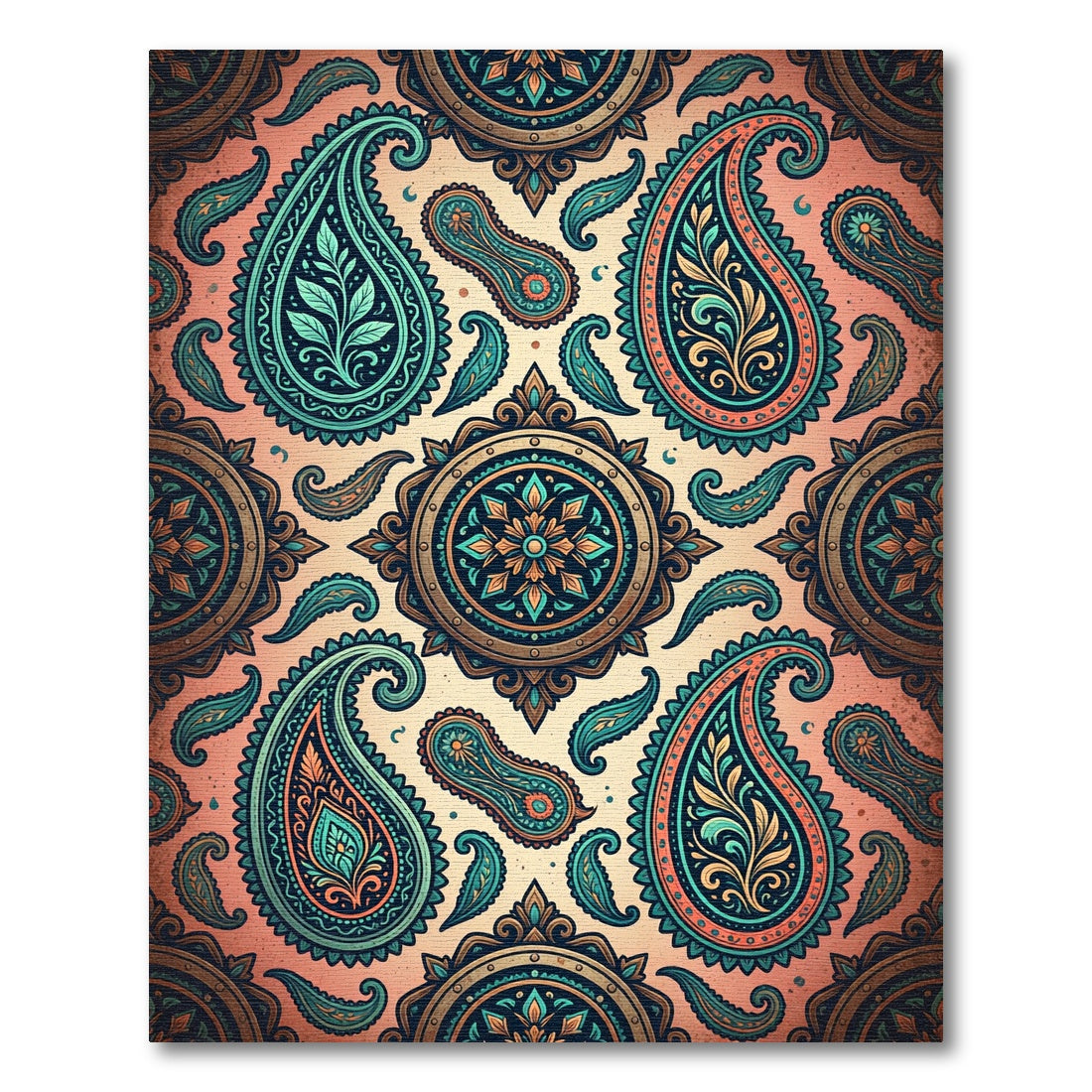 Teal Orange Paisley Medallion Rug