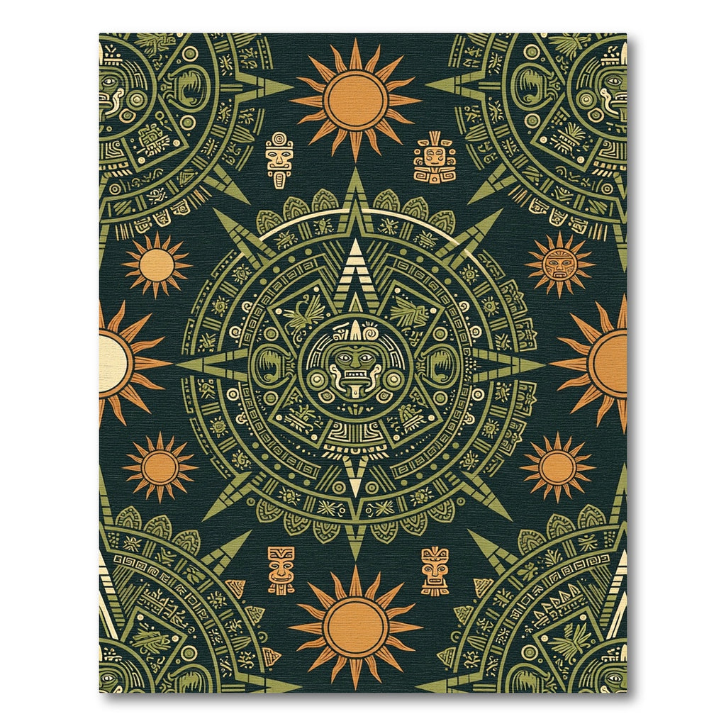 Aztec Sun Medallion Olive Gold Art Rug