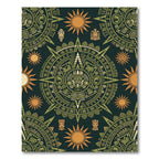 Aztec Sun Medallion Olive Gold Art Rug