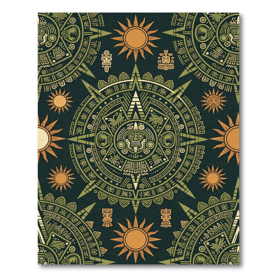 Aztec Sun Medallion Olive Gold Art Rug