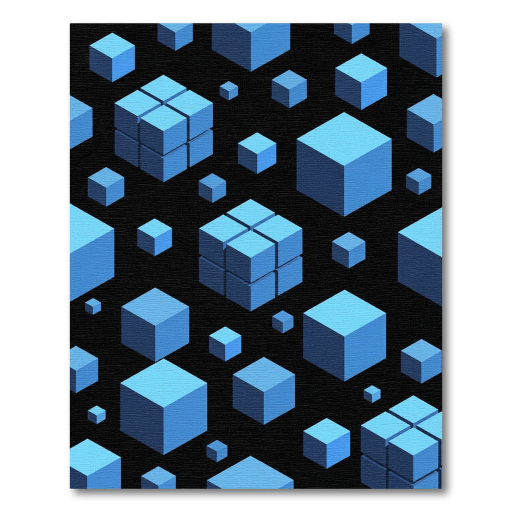 Modern Blue Geometric Floating Cubes Rug