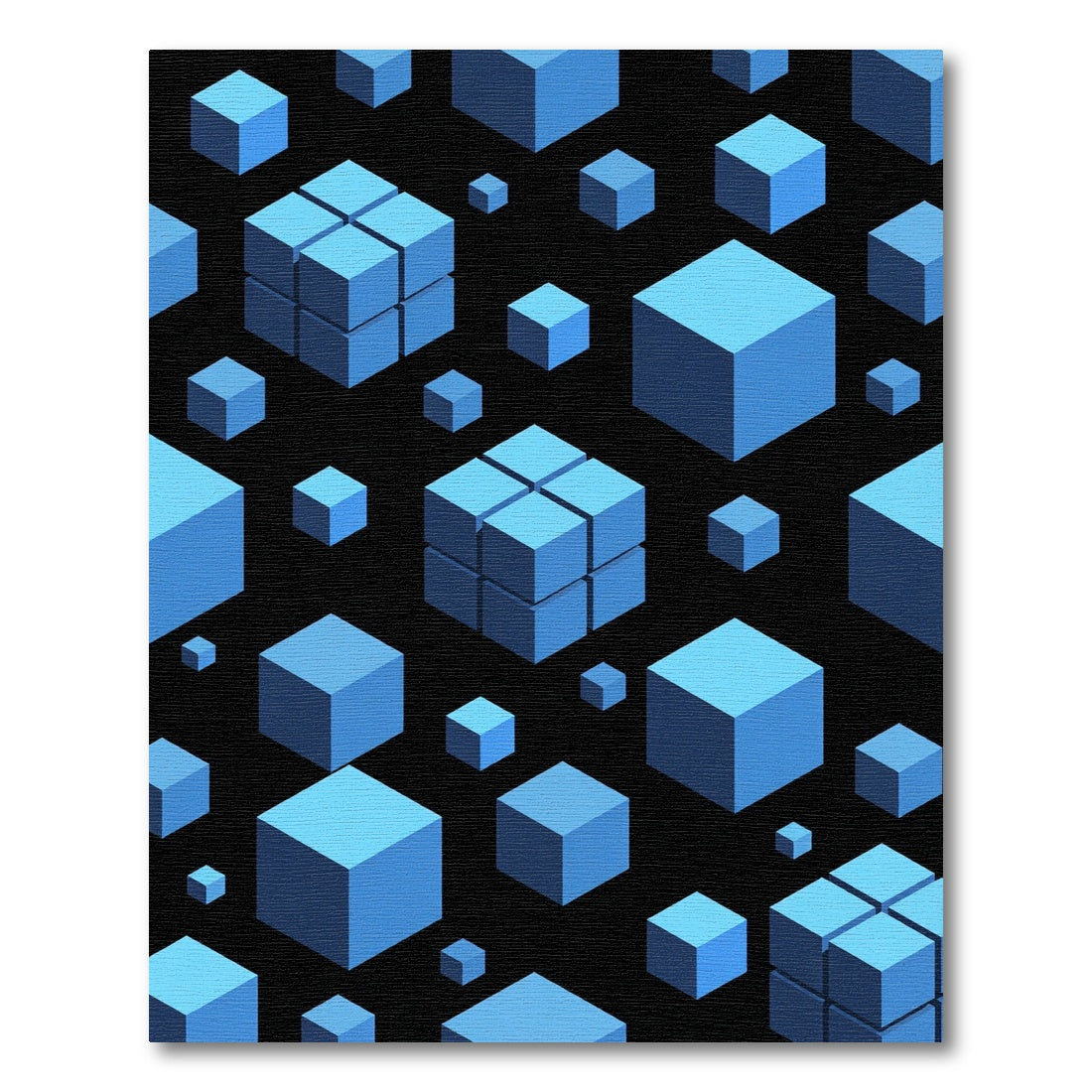 Modern Blue Geometric Floating Cubes Rug