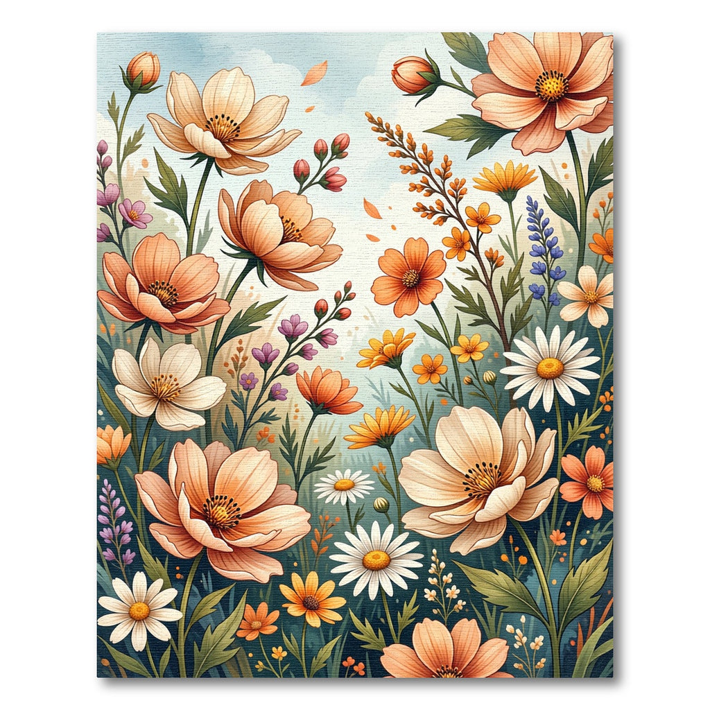 Whimsical Peach Floral Garden Rug
