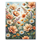 Whimsical Peach Floral Garden Rug