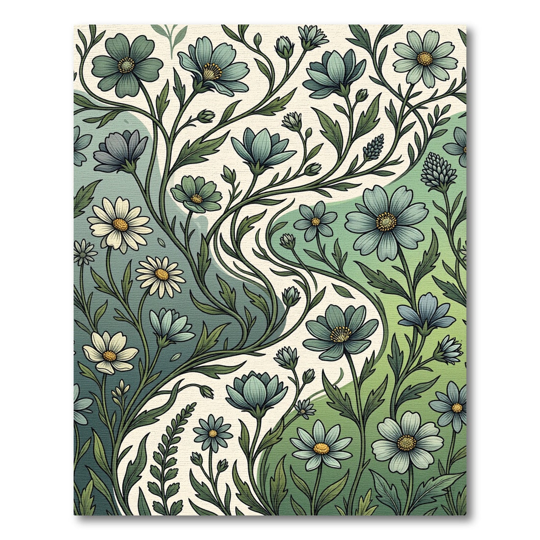 Ethereal Green Wildflower Botanical Meadow Rug