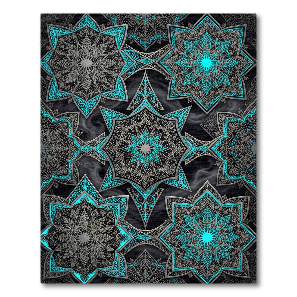Luminous Teal Silver Celestial Starry Art Rug