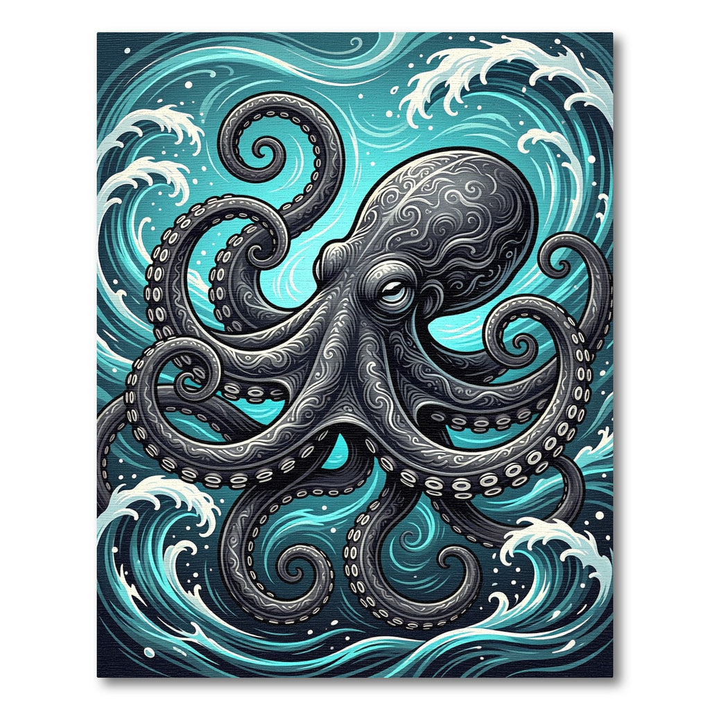 Intricate Black Octopus Swirling Ocean Rug