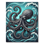 Intricate Black Octopus Swirling Ocean Rug
